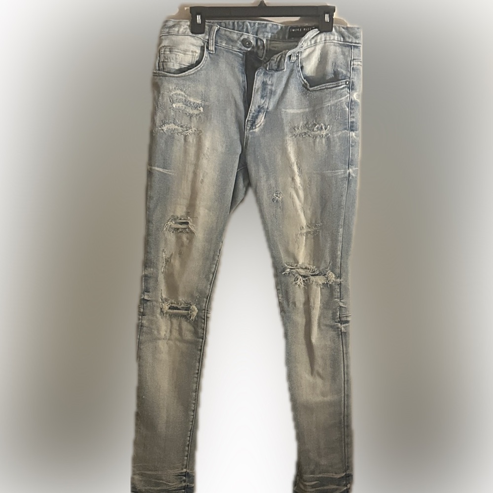 Men's Light Blue Distressed Skinny Jeans